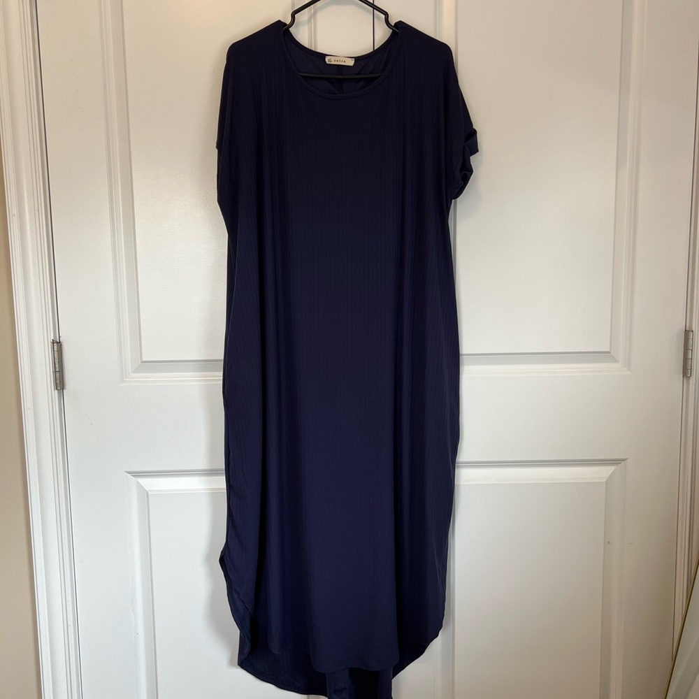 Entro Blue Dolman Sleeve Sheath Maxi Dress with Pockets